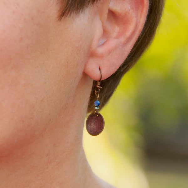 Touch of Pink Textured Copper Domed Earrings