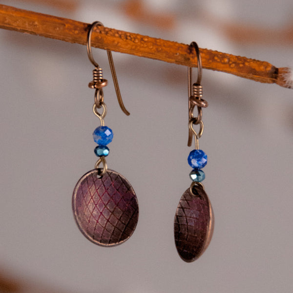 Touch of Pink Textured Copper Domed Earrings