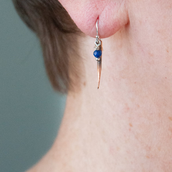 Copper Bar Lapis Earrings