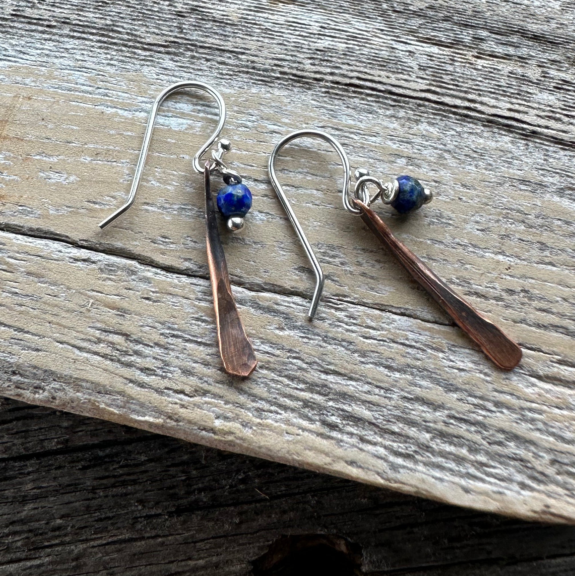 Copper Bar Lapis Earrings