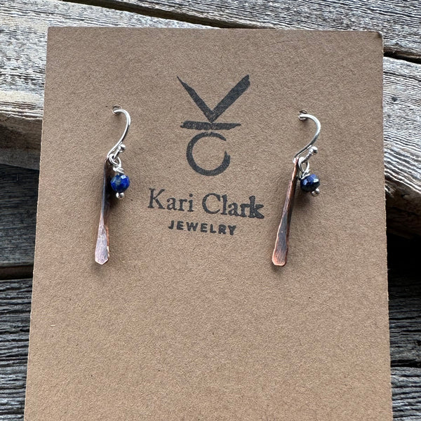 Copper Bar Lapis Earrings