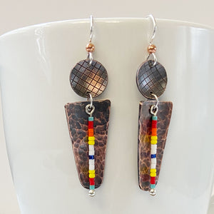 Hammered Copper with a Strip of Color Earrings