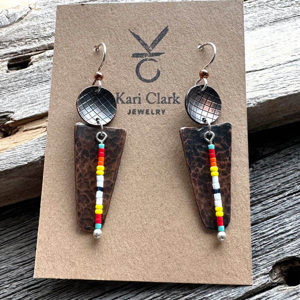 Hammered Copper with a Strip of Color Earrings