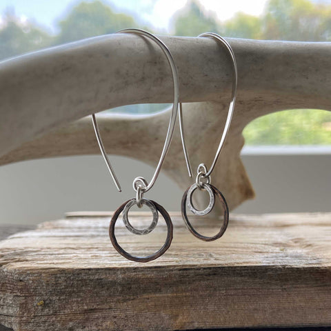 Rustic Rings Sterling Silver and Copper Earrings