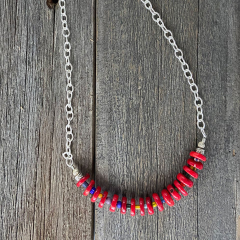 Colorful Red Disc Necklace