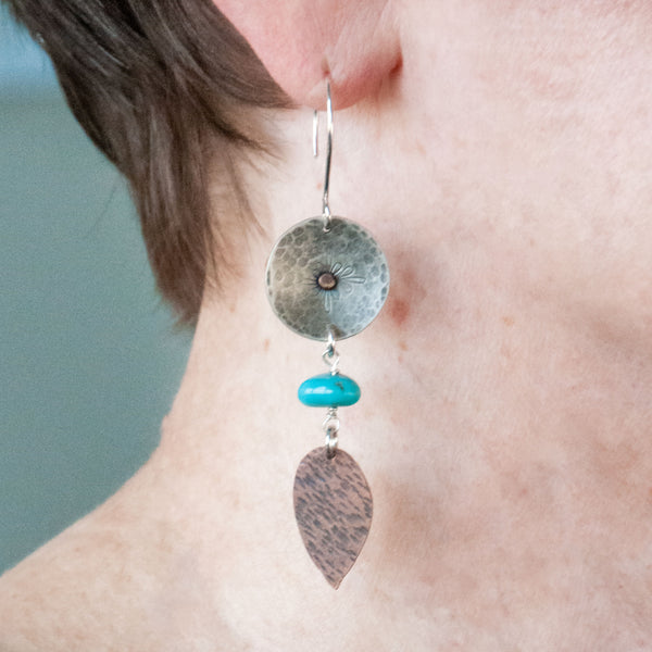 Sterling Silver, Copper and Turquoise Earrings