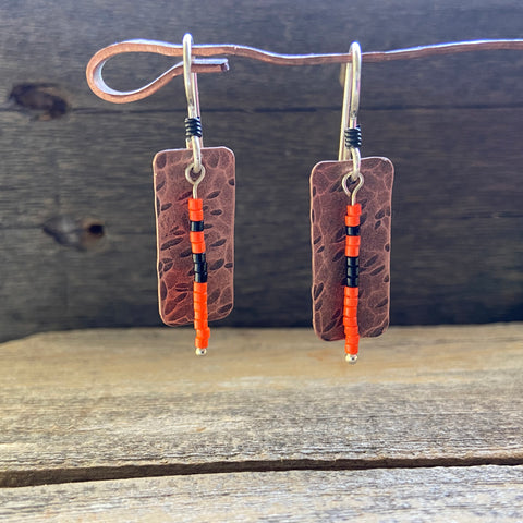 Copper with Black and Orange Strip Earrings