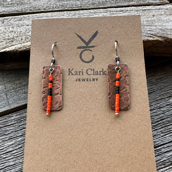 Copper with Black and Orange Strip Earrings