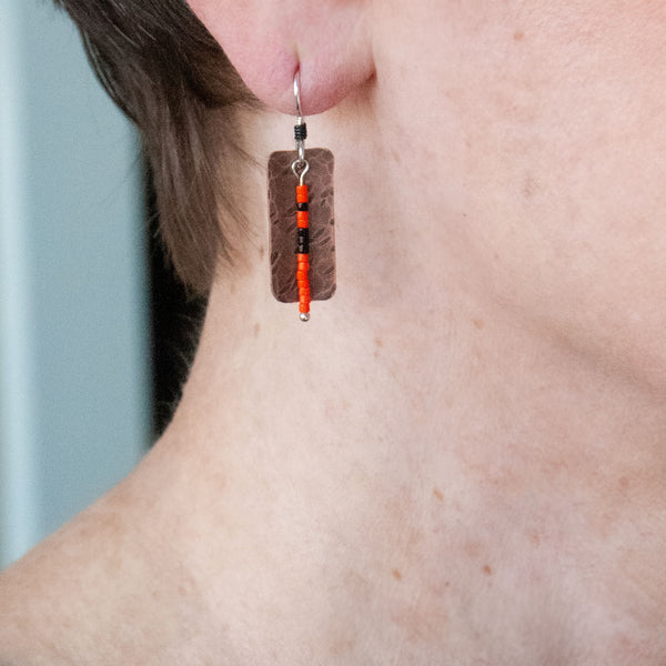 Copper with Black and Orange Strip Earrings