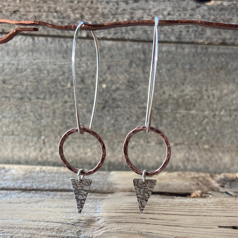 Rustic Copper and Sterling Silver Arrow Earrings