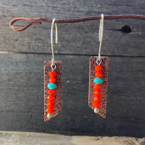 Copper with Orange and Turquoise Strip Earrings