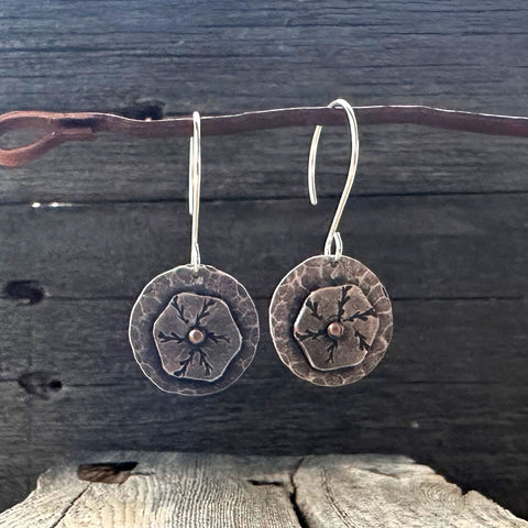 Sterling Silver and Copper Flower Earrings