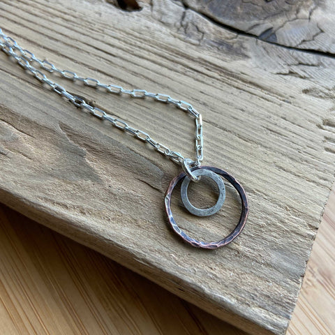 Copper and Silver Ring Necklace