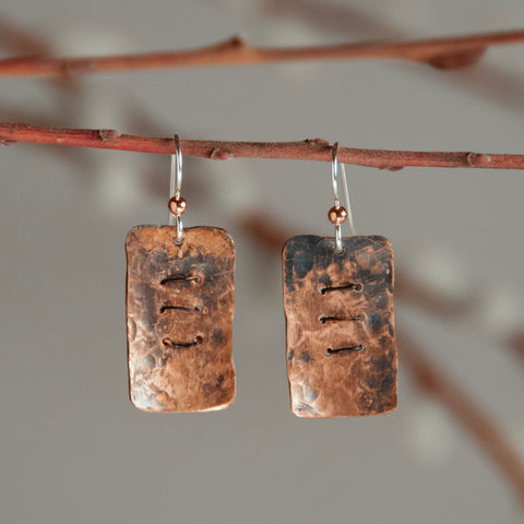 Stitched Hammered Copper Earrings